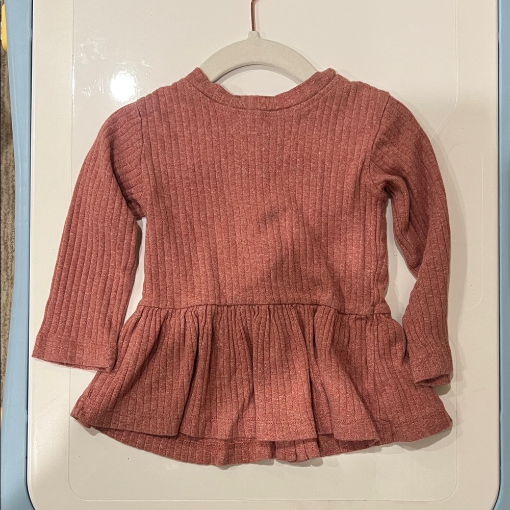 Kate Quinn Ribbed Long Sleeve Peplum Top - Cedar Rose